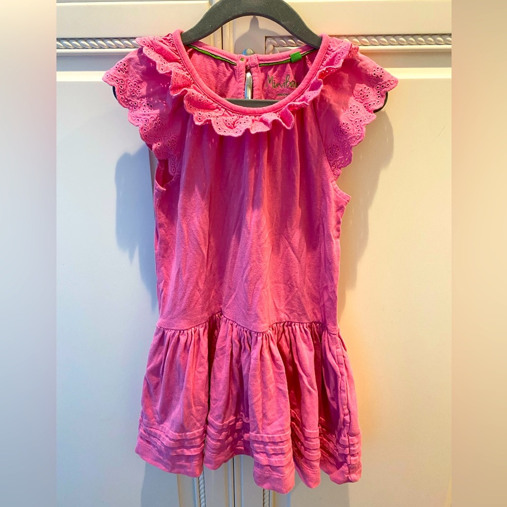 Mini Boden Pink Dress with Lace Collar, Size 3-4 Yrs